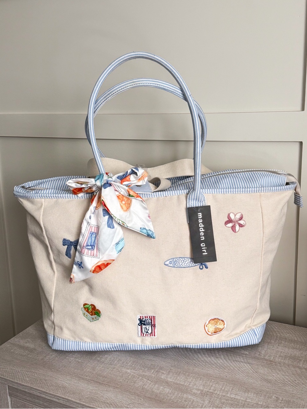 Madden Girl XL Oversized Embroidered Canvas Weekender Tote NWT